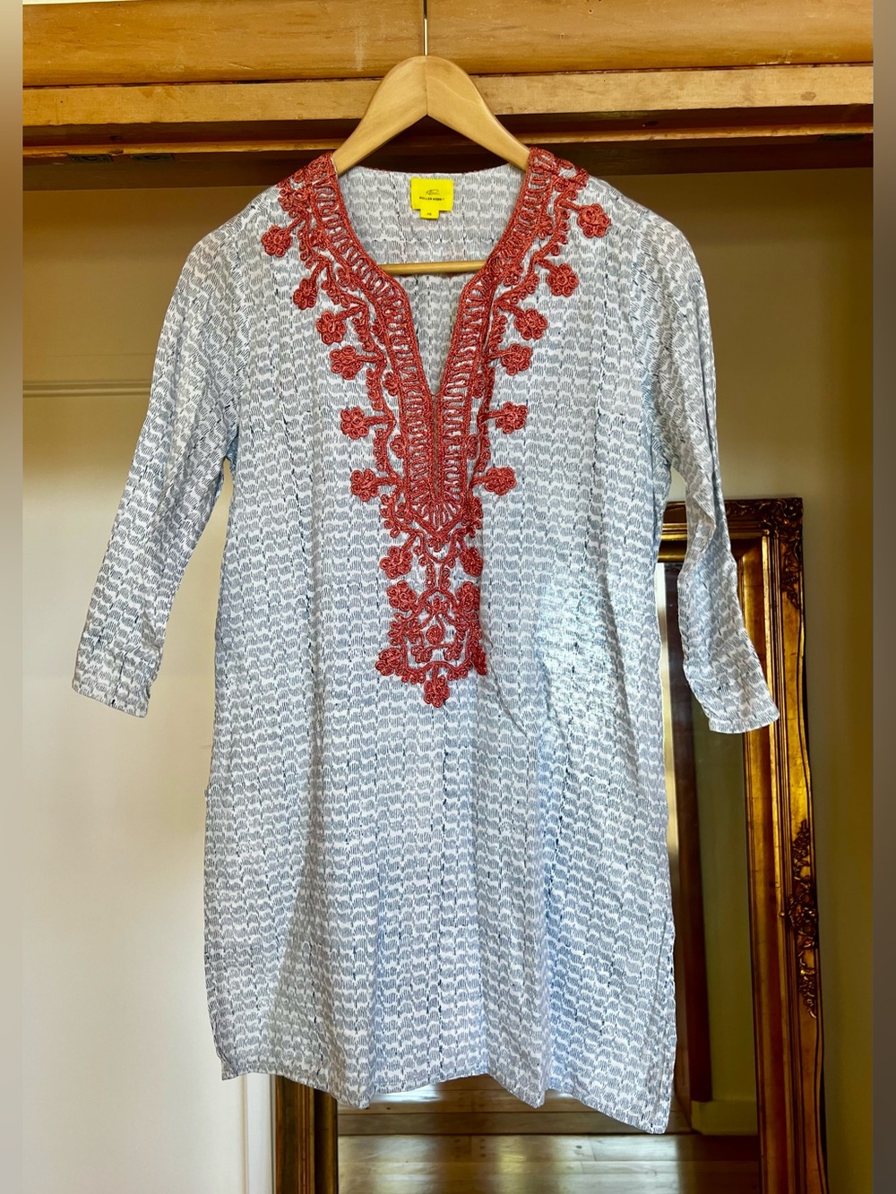 Roberta Roller Rabbit embroidered v neck cotton tunic shirt or dress size XS